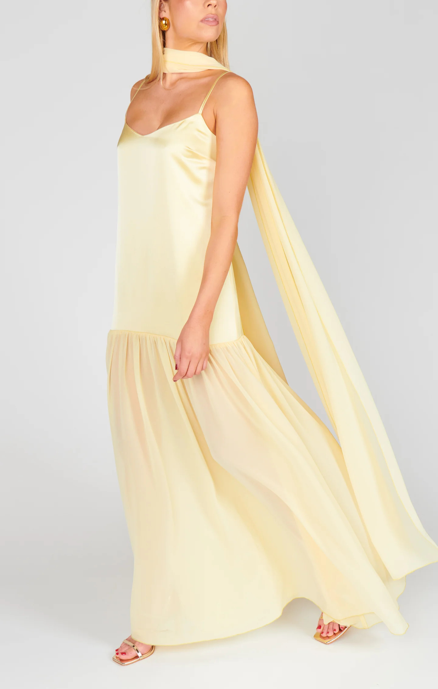 Dalia Maxi Dress ~ Pale Yellow Luxe Satin | Show Me Your Mumu
