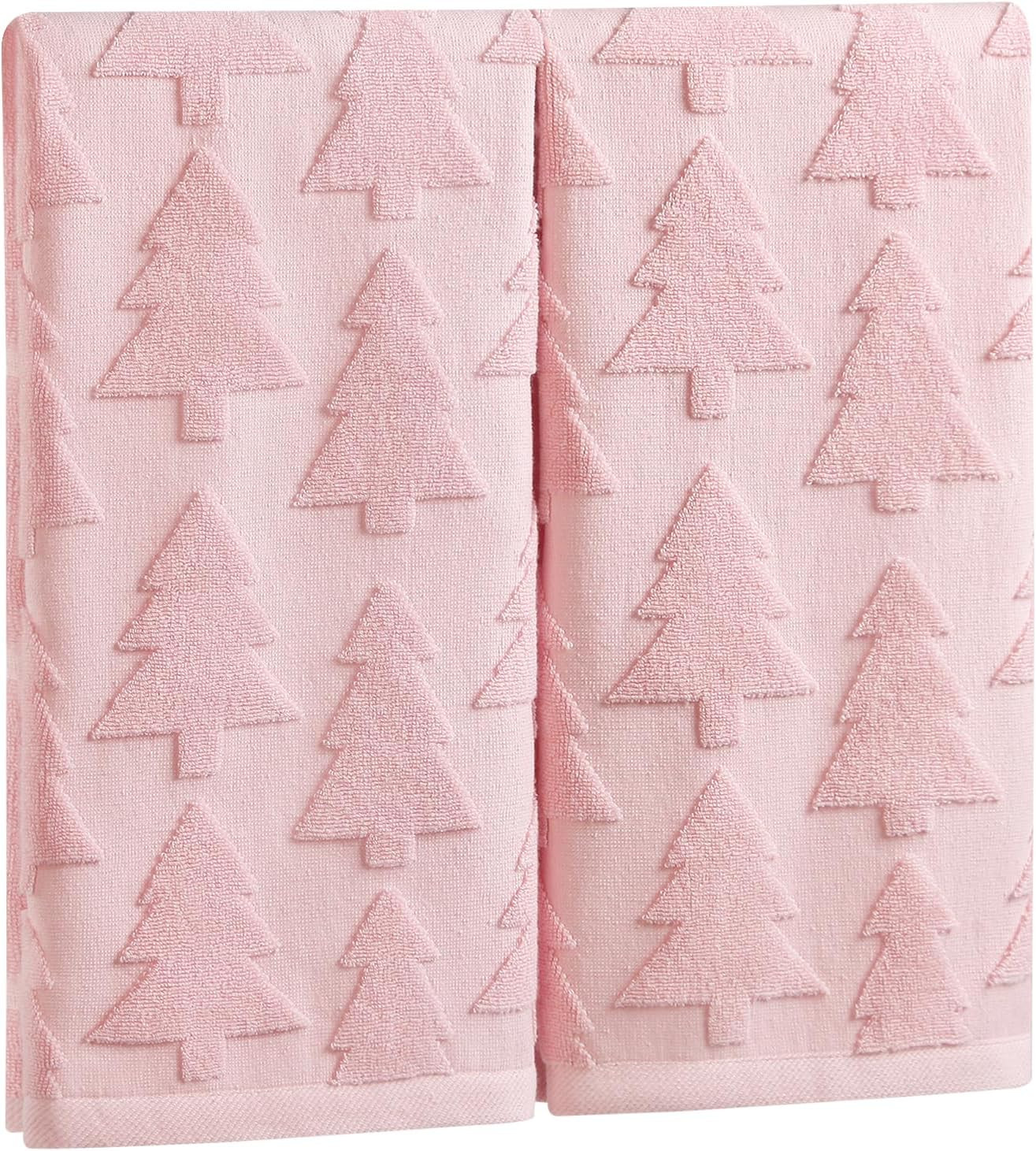 Quera 2 Pack Christmas Hand Towels Xmas Tree Pink Bathroom Decor | Amazon (US)