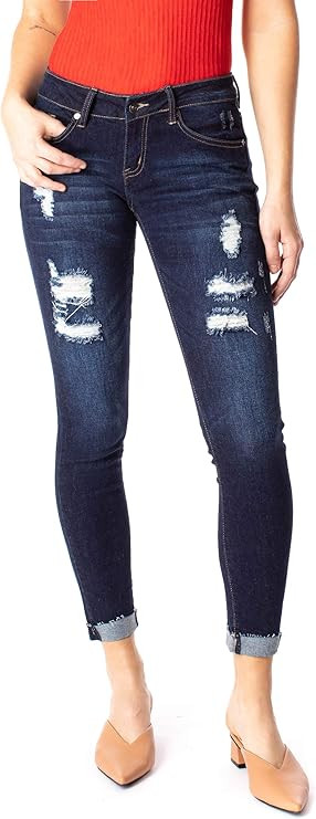 Kan Can Women's Low Rise Ankle Skinny Jeans - Distressed - KC6050 | Amazon (US)