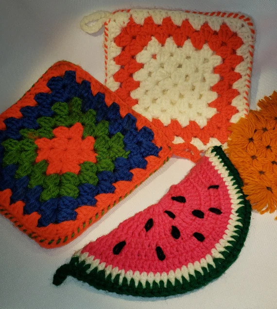 Lot of 3 Vintage Crochet Pot Holders Watermelon Square A750 | Etsy | Etsy (US)