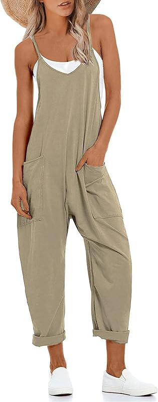 UANEO Jumpsuits for Women Sleeveless Harem Stretchy Loose Overalls Romper Jumpers with Pockets | Amazon (US)