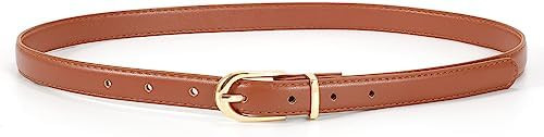 JASGOOD Womens Skinny Leather Belt Ladies Thin Faux Leather Belt with Gold/Silver Buckle for Jean... | Amazon (US)