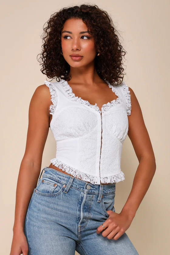 Angelic Flirtation Ivory Lace Sleeveless Corset Top | Lulus