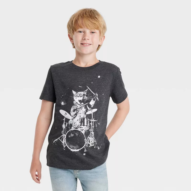 Boys' 'Rock n Roll' Short Sleeve Graphic T-Shirt - Cat & Jack™ Charcoal Gray | Target