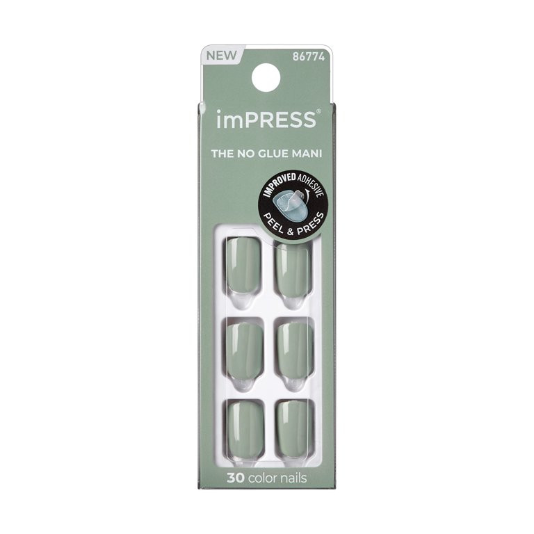 KISS imPRESS Color Long-Lasting Short Square Press-On Nails, Solid Green, 30 Pieces | Walmart (US)