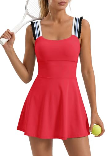 SENSERISE Womens Tennis Dress with Shorts and Bra(Watermelon Red,S) | Amazon (US)