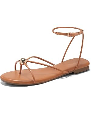 Coutgo Womens Strappy Flat Sandals Open Toe Flip Flops Sandals Ankle Strap Summer Beach Shoes | Amazon (US)