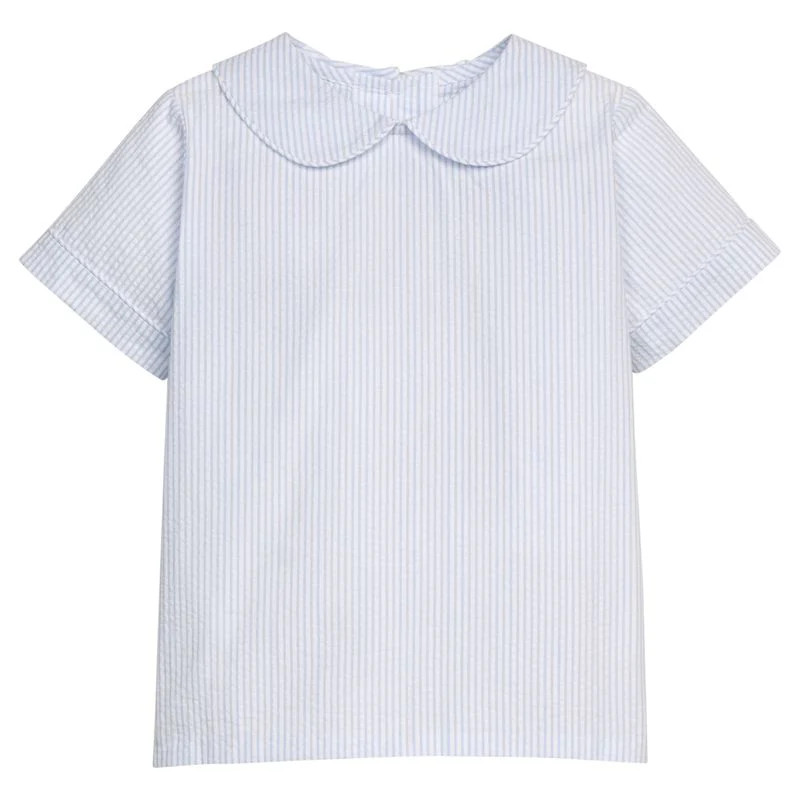 Little English Peter Pan Shirt - Light Blue Stripe Seersucker | JoJo Mommy