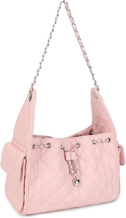 Quilted Leather Handbag, Small Tote Bag for Women with Chain Strap Trendy Designer Top-Handle Bag... | Amazon (US)