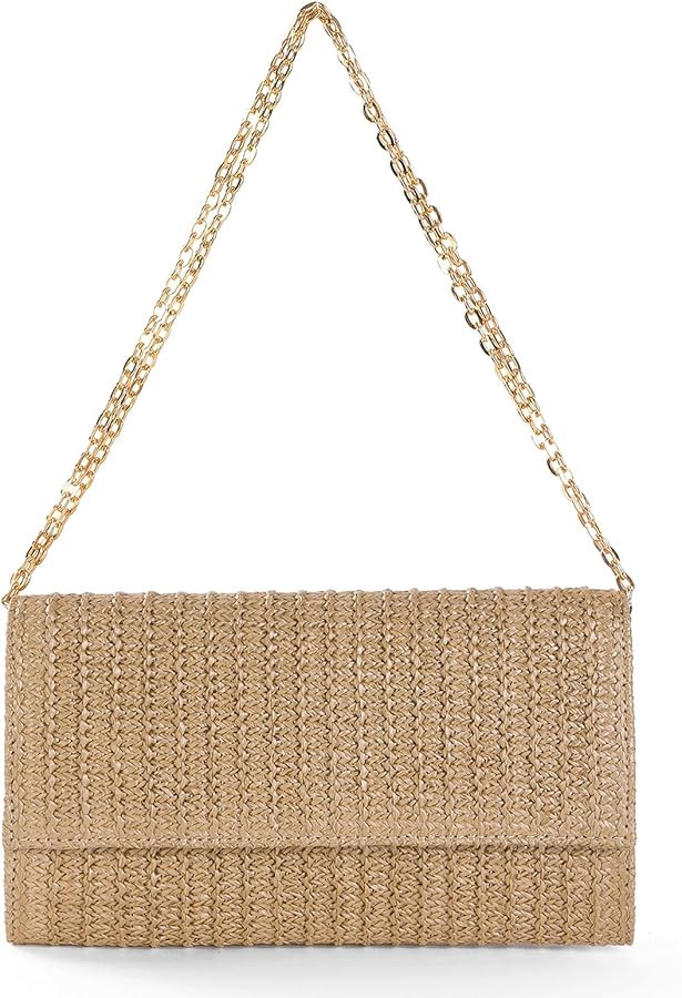 Straw Clutch Purse Summer Shoulder Crossbody Bag, Raffia Evening Purse Envelope Clutch Handbag Be... | Amazon (US)