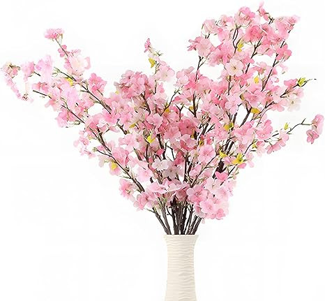 4Pcs 3.5ft Faux Cherry Blossom Branches Stems Decor Tall Fake Flowers Cherry Blossom Decor Faux F... | Amazon (US)