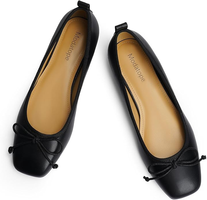 Modatope Ballet Flats with Bow Ballerina Closed Square Toe Slip on Bowknot Flats Shoes for Women ... | Amazon (US)