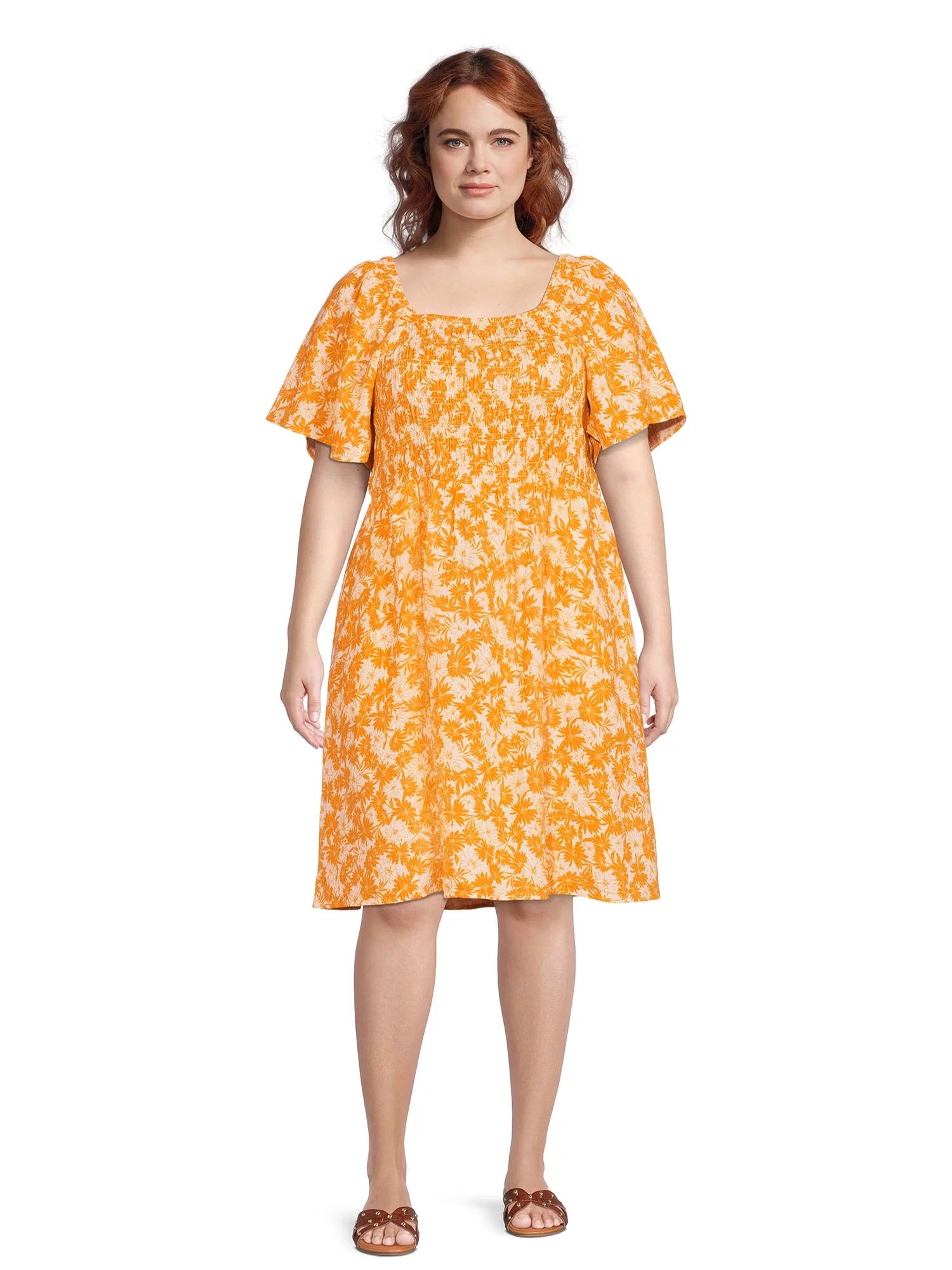 Terra & Sky Women's Plus Size Flutter Sleeve Fit & Flare Dress | Walmart (US)
