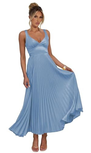 Women's Pleated Light Soft Flowing Bridesmaid Dresses Tea Length V Neck Formal Wedding Guest Dres... | Amazon (US)