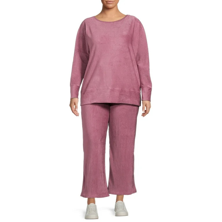 Terra & Sky Women's Plus Size Wide Leg Velour Set, 2-Piece | Walmart (US)
