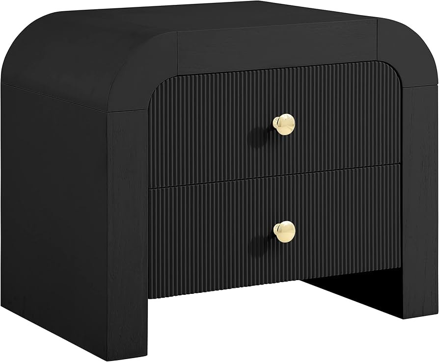 Meridian Furniture Artisto Collection Modern | Contemporary Rich Wood Veneer Nightstand with Complete Sets of Gold and Chrome Handles Included, 26" W x 18.5" D x 22" H, Black | Amazon (US)
