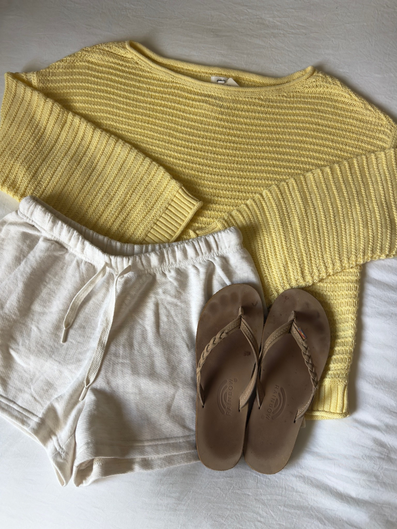 Summer outfit 💛
I think yellow is sold out but they have other colors!

#yellow #aerie #sweater #crochet #rainbowsandals #shorts

#LTKootd #LTKSeasonal