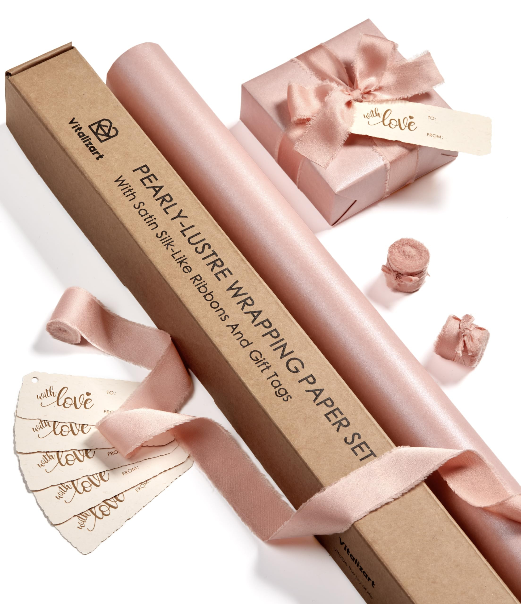 Vitalizart Pink Wrapping Paper Set 30" Pearly-Lustre With Silk Like Satin Ribbon & Gift Tags Recy... | Amazon (US)