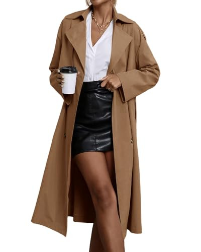 Cicy Bell Women's Long Trench Coat Double Breasted Lapel Midi Jacket with Belt Overcoat | Amazon (US)