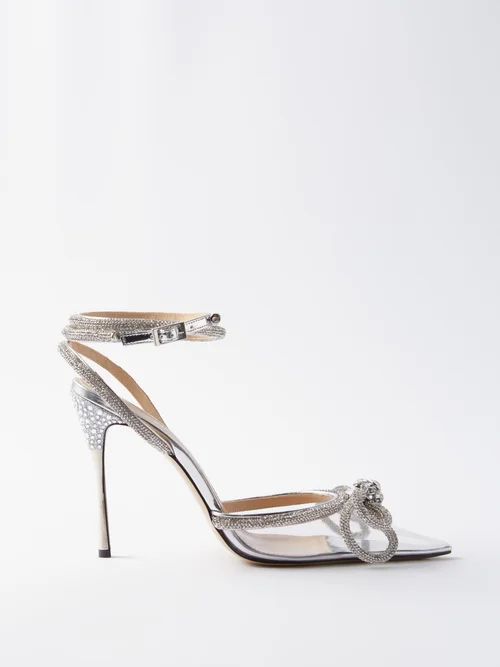 Mach & Mach - Double Bow 110 Crystal-embellished Pvc Pumps - Womens - Silver | Matches (US)
