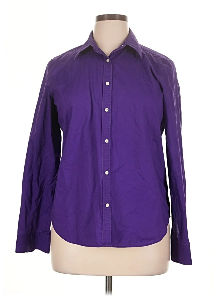 Lauren by Ralph Lauren 100% Cotton Color Block Purple Long Sleeve Button-Down Shirt Size XL - 67%... | ThredUp (US)
