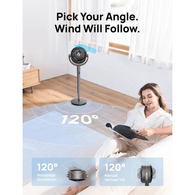 Dreo Quiet Osciallating Pedestal Fan, 9 Speeds, 3 Modes, 120°+120° Oscillating Quiet Fan for Be... | Walmart (US)