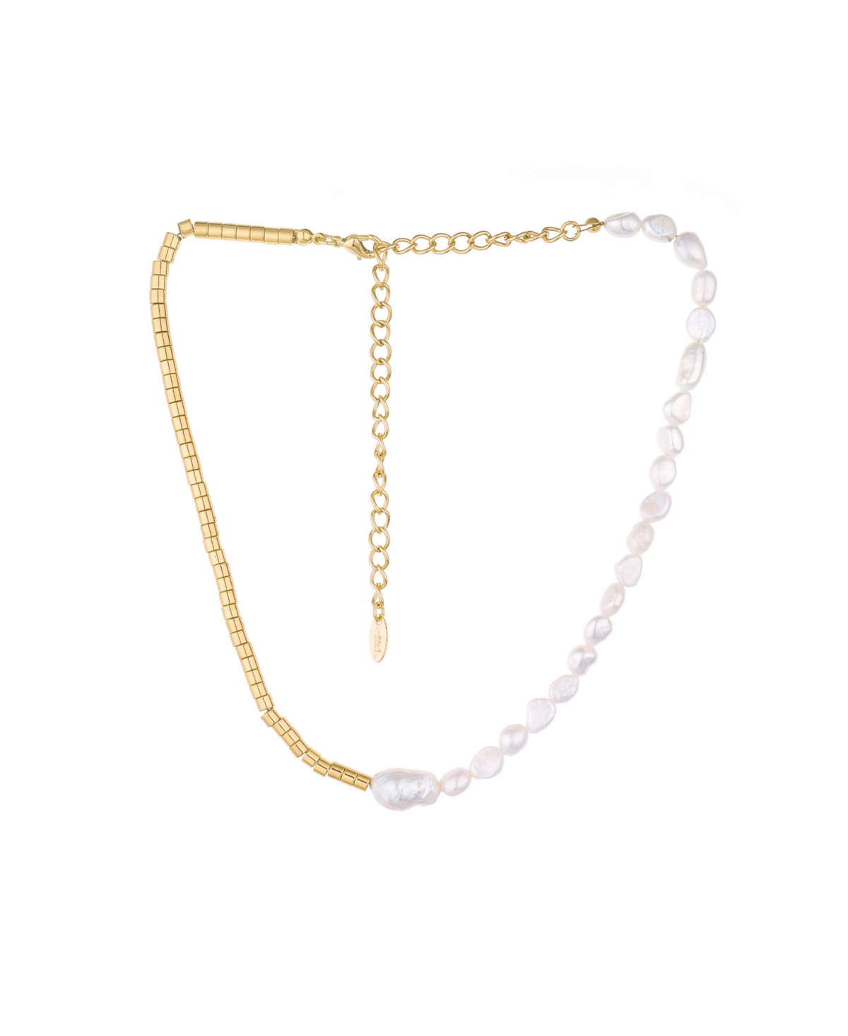 Ettika 18k Gold-Plated Beaded & Cultured Freshwater Pearl Asymmetrical Necklace, 15" + 5" extender - Gold | Macy's