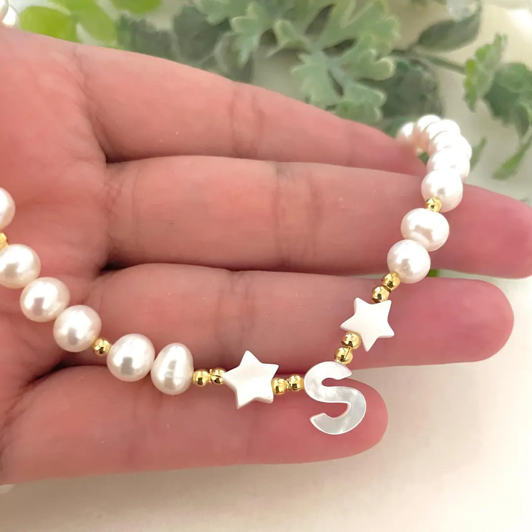 Custom Initial Pearl Choker: Mother of Pearl Letter Necklace - Etsy | Etsy (US)