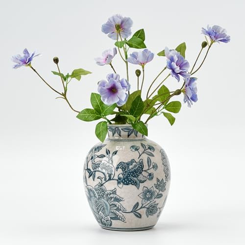 SIDUCAL Ceramic Chinoiserie Floral Vase | 6.3 Inch Blue and White Vintage | Retro Ice Cracked Blu... | Amazon (US)
