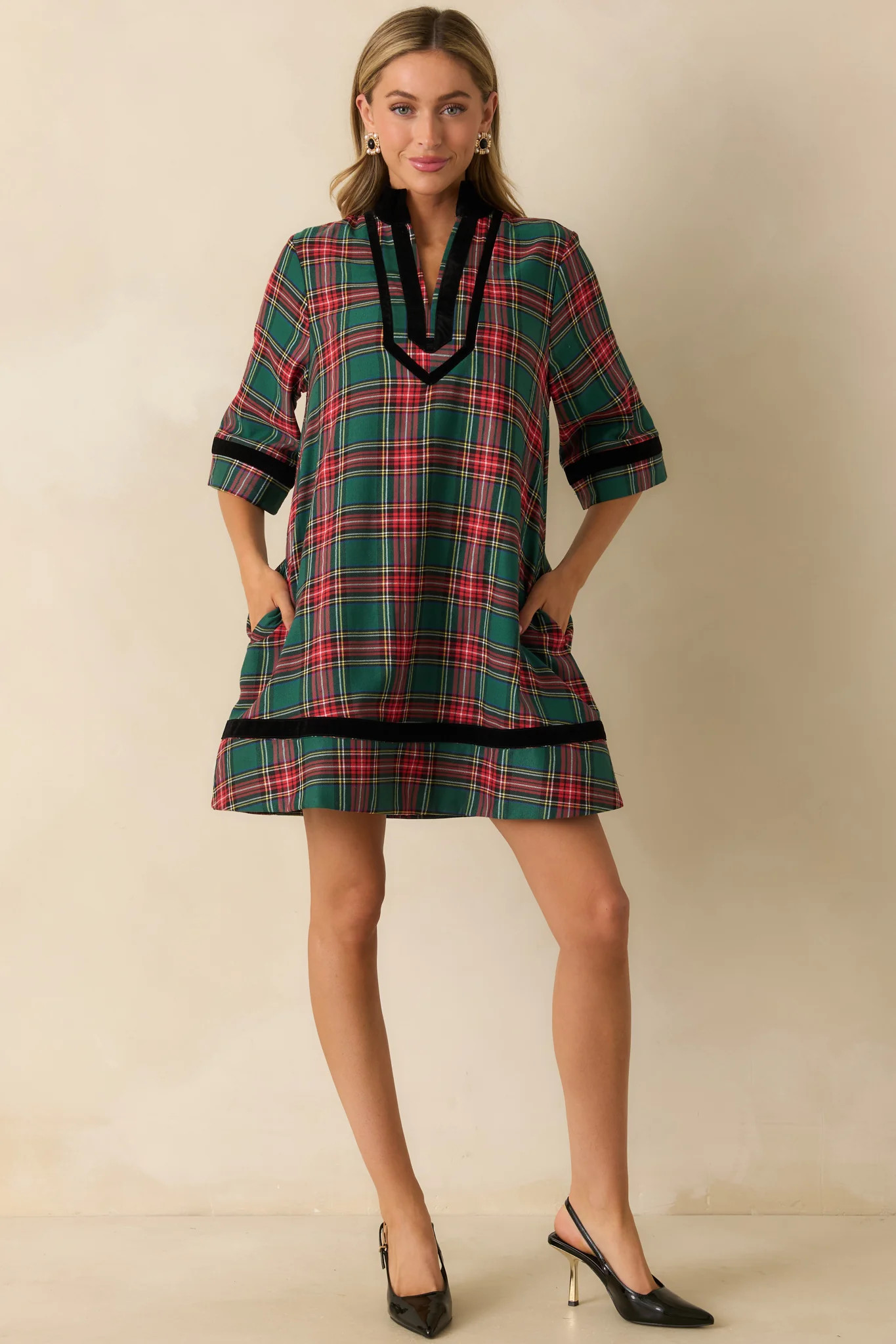 New Traditions Green Plaid Mini Dress | Red Dress