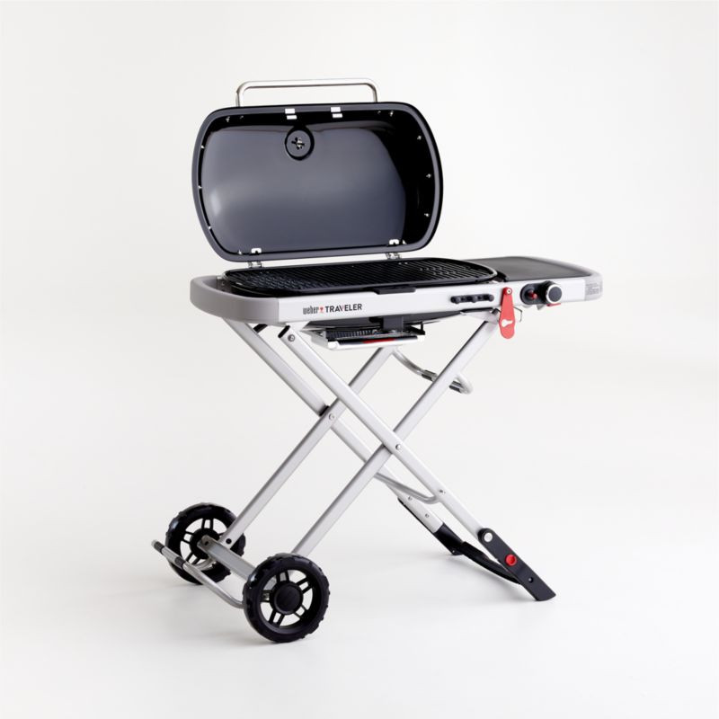 Weber Traveler Mini Portable Black Liquid Propane Gas Outdoor Grill + Reviews | Crate & Barrel | Crate & Barrel