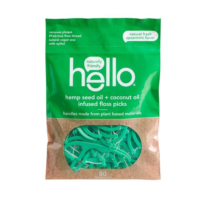 hello Hemp Seed Oil + Coconut Oil Infused Floss Picks with Plant-Based Handles Natural Fresh Spea... | Target