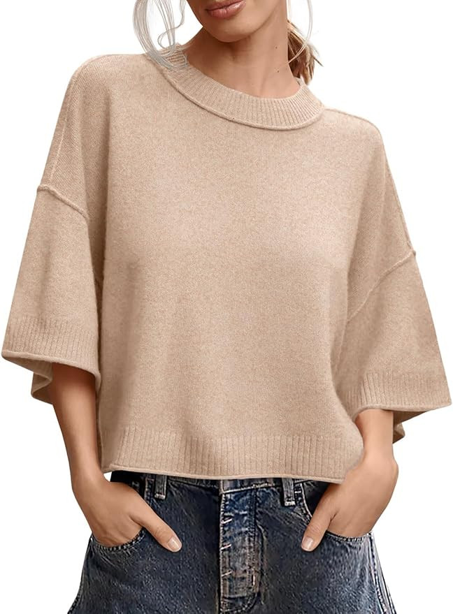 Cropped Sweaters Oversized Loose Fit Sweater Tops | Amazon (US)