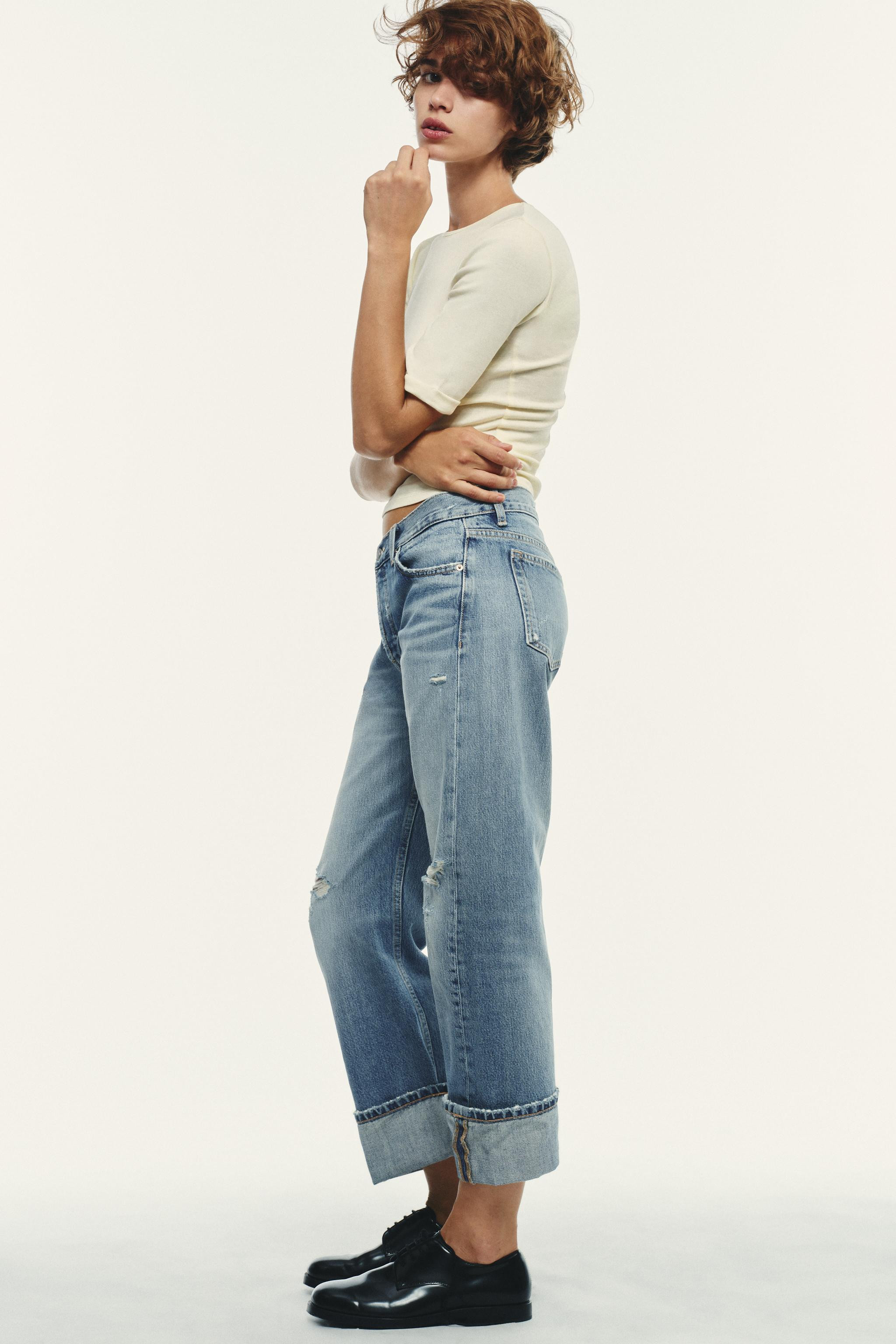 TRF RIPPED STRAIGHT MID-WAIST JEANS | Zara UK