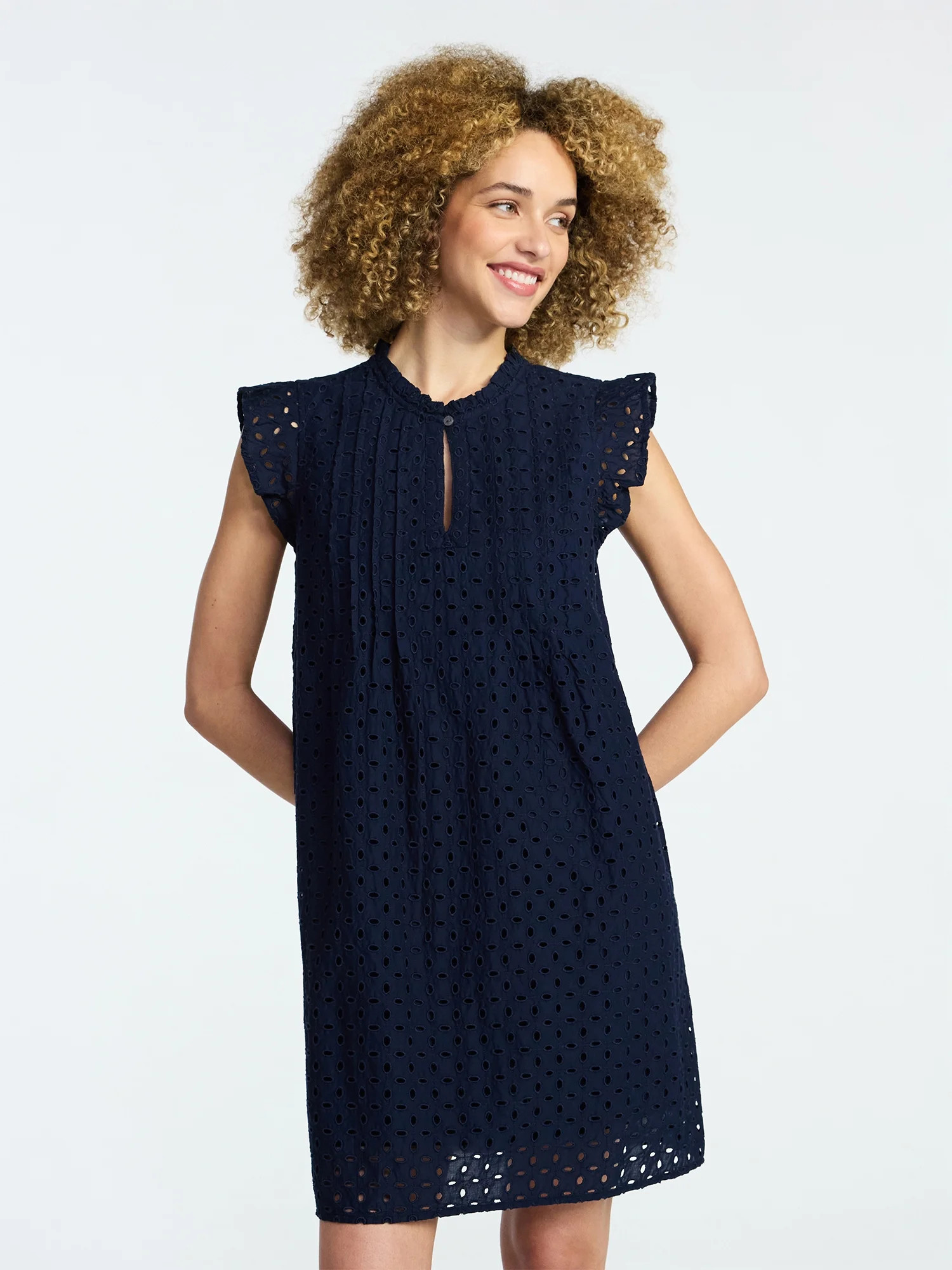Time and Tru Women's Cotton Eyelet Mini Dress with Flutter Sleeves, Sizes XS-XXXL | Walmart (US)