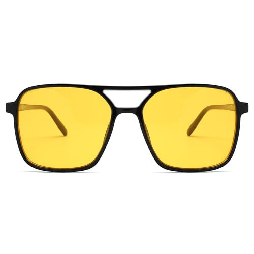 SOJOS Trendy Vintage Aviator Square Sunglasses For Womens Mens Retro 70s UV400 Women Sun Glasses SJ2327 Black Yellow Lens | Amazon (US)