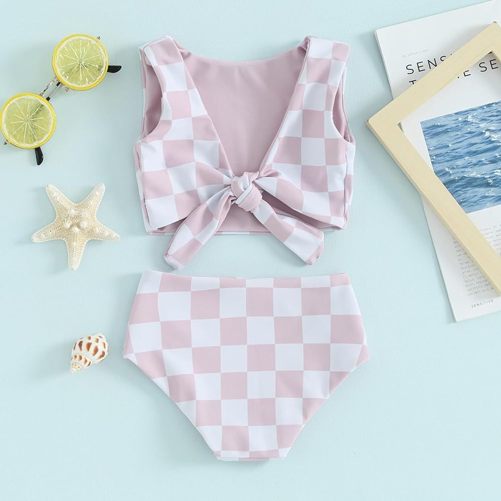 Toddler Baby Girl Bathing Suit Two Piece Swimsuit Floral Kontted Tankini Top Swim Shorts Bikini Set Swimwear | Amazon (US)