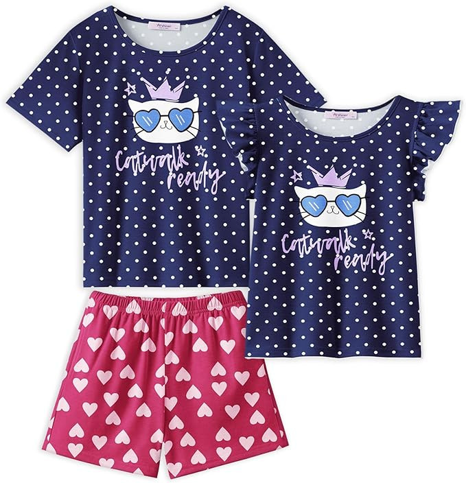 Arshiner Girls Pajamas Set Short Sleeve Pjs Sleepwear 3PCS Summer Lounge Sets Nightwear | Amazon (US)