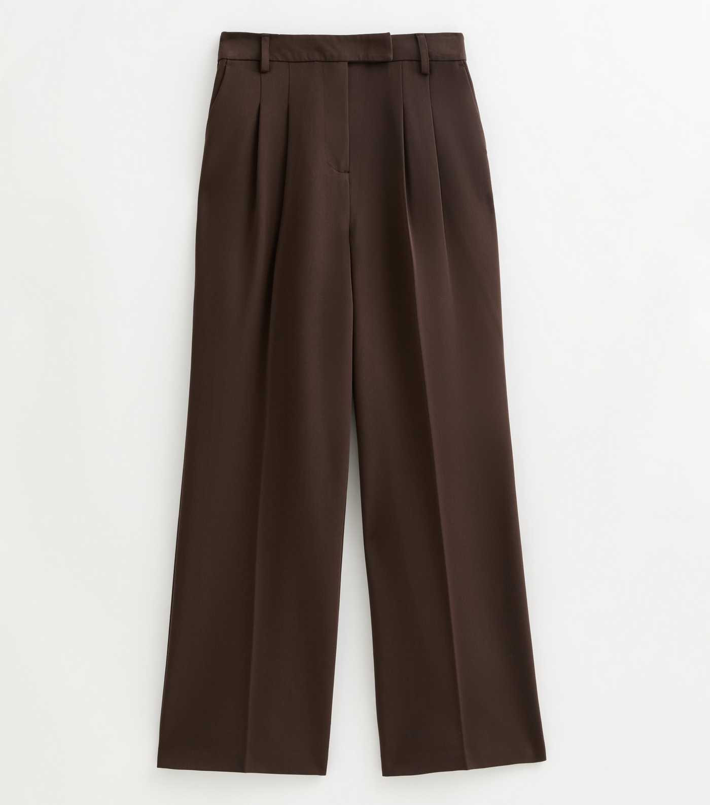Dark Brown Pleated Front Wide Leg Trousers | New Look | New Look (UK)
