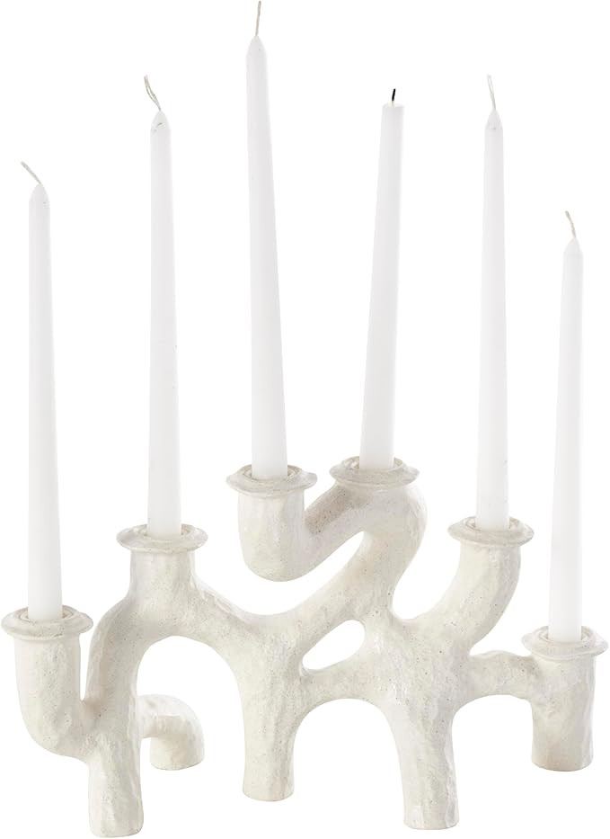 Deco 79 Resin Abstract Candelabra Textured Curvy, 14" x 6" x 8", Cream | Amazon (US)