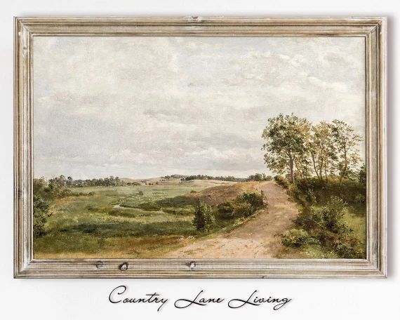 Road Across Hills Landscape Oil Painting Download -Warm Toned Vintage Rustic Art - Print at Home ... | Etsy (US)