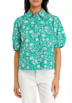 Women's Puff Sleeve Swing Button Front Top | Belk