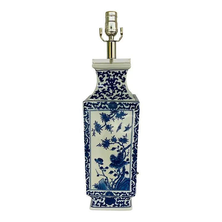 Asian Style Blue and White Glaze Porcelain Vase Table Lamp | Chairish
