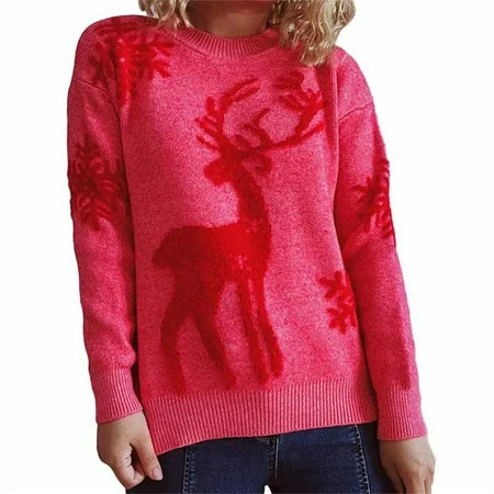 Dtydtpe sweaters for women Crew Neck Christmas Sweater Snowflake Knit Sweater womens long sleeve top | Walmart (US)
