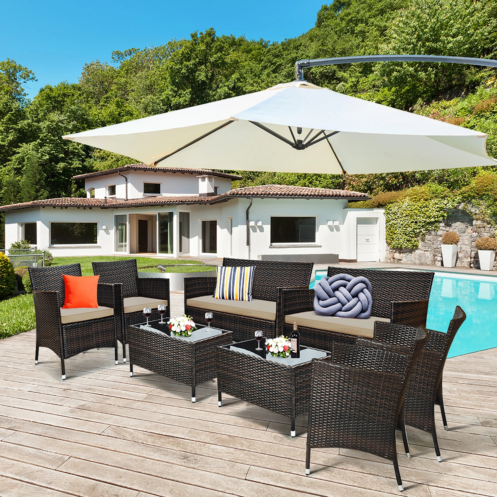 Costway 8 Pieces Patio Furniture Set Cushioned Sofa Coffee Table - Walmart.com | Walmart (US)
