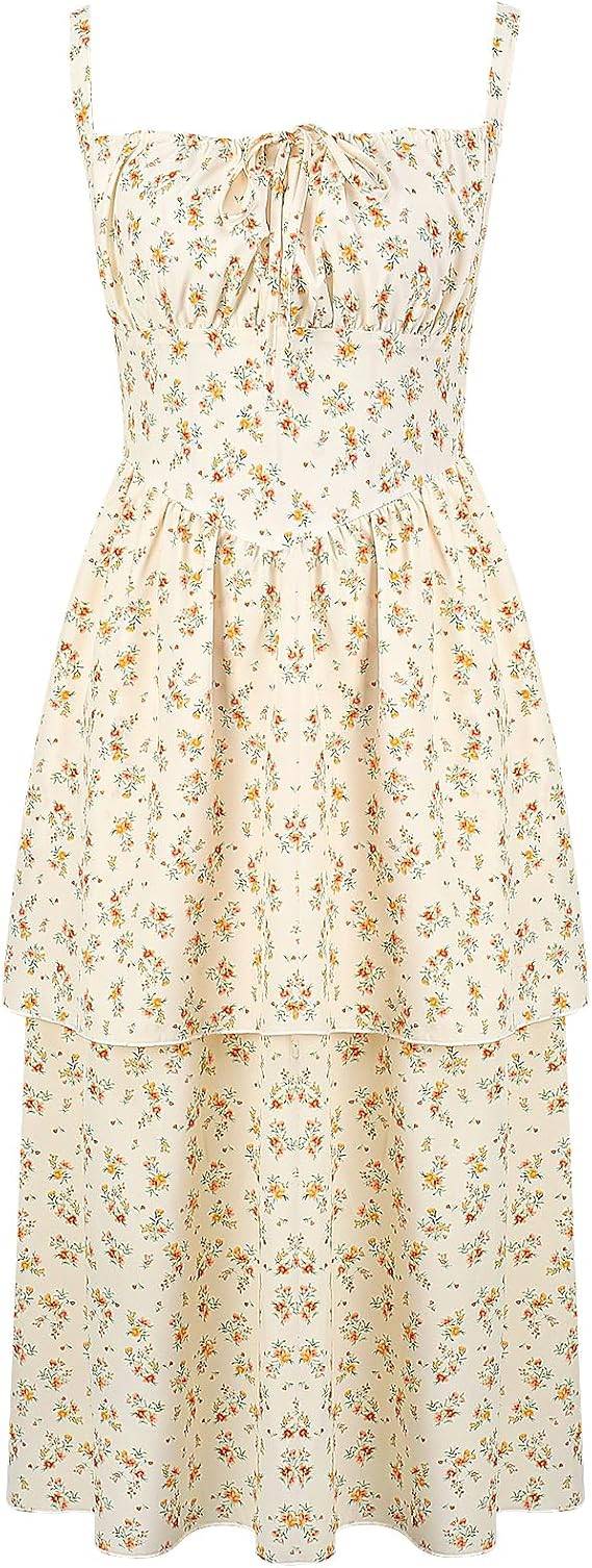 Womens Summer Dresses 2026 Floral Corset Milkmaid Sundress, Cute Smocked Flowy Boho Casual Midi D... | Amazon (US)
