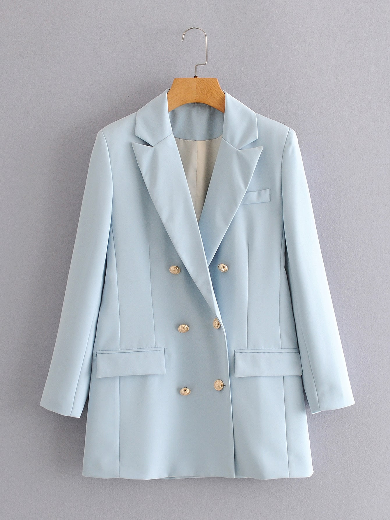 Notched Lapel Double-Breasted Blazer | SHEIN