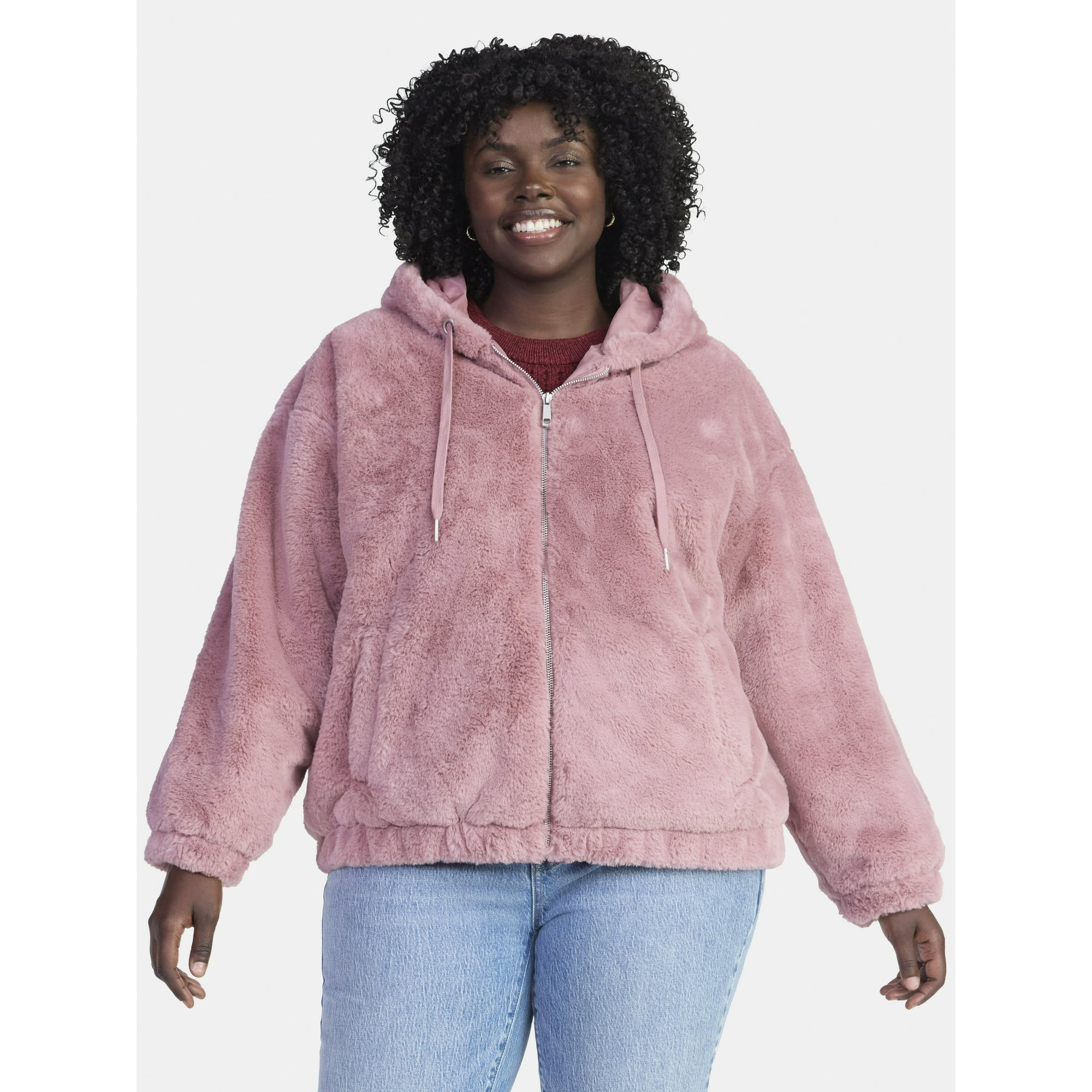 Time and Tru Women's and Women's Plus Faux Fur Hoodie Jacket, Sizes XS-2X | Walmart (US)