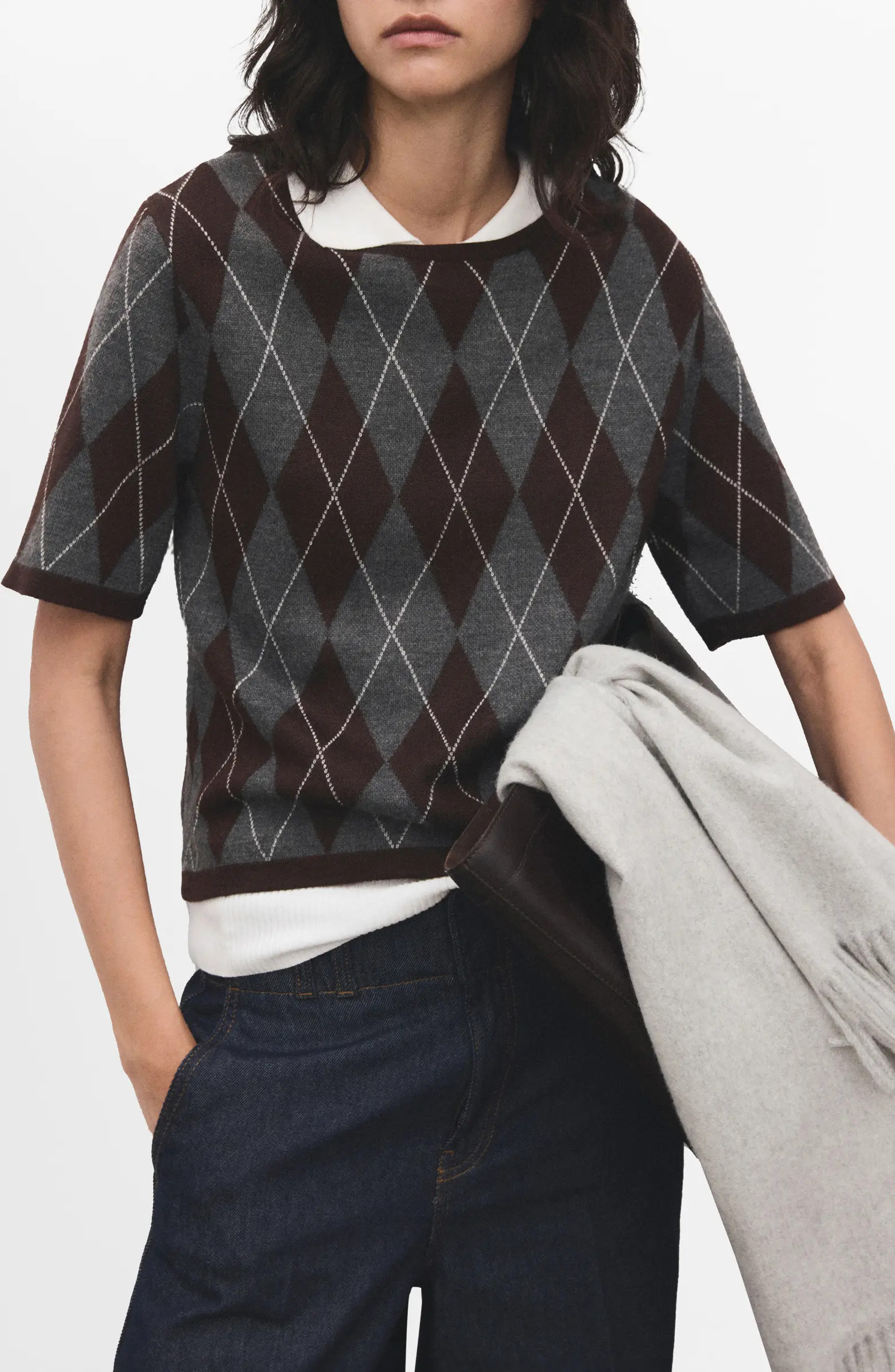 Rombus Argyle Plaid Short Sleeve Sweater | Nordstrom
