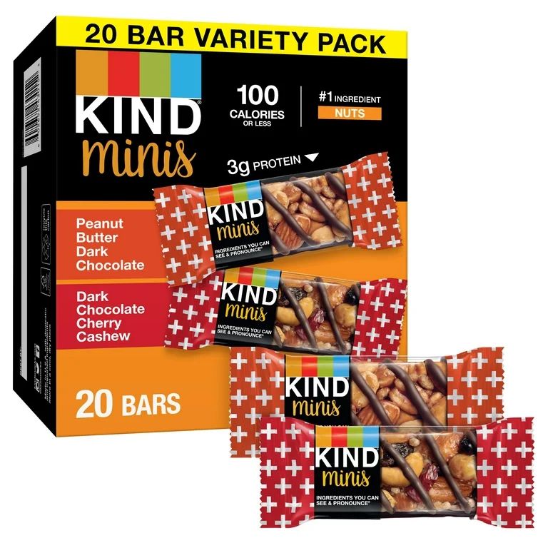 KIND Minis Gluten Free Snack Bars, Variety Pack, 0.7 oz, 20 Count Box | Walmart (US)